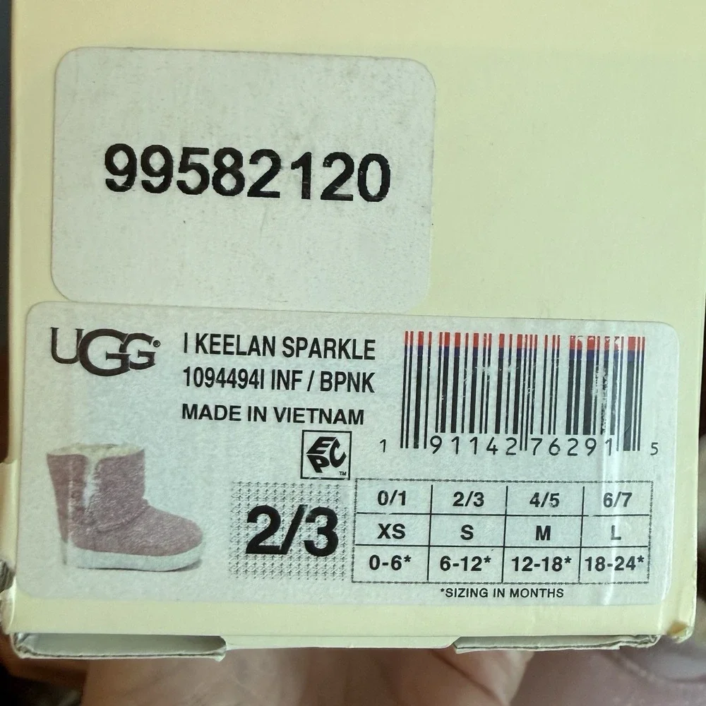 UGG Keelean Sparkle Infant Boots Pink Suede Sheepskin Size 2/3 NIB 6-12M F/W